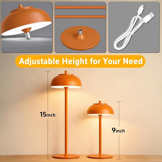 Orange Table Lamp Set of 2 Rechargeable, Table Lights Battery Operated-IP65 - Image 4