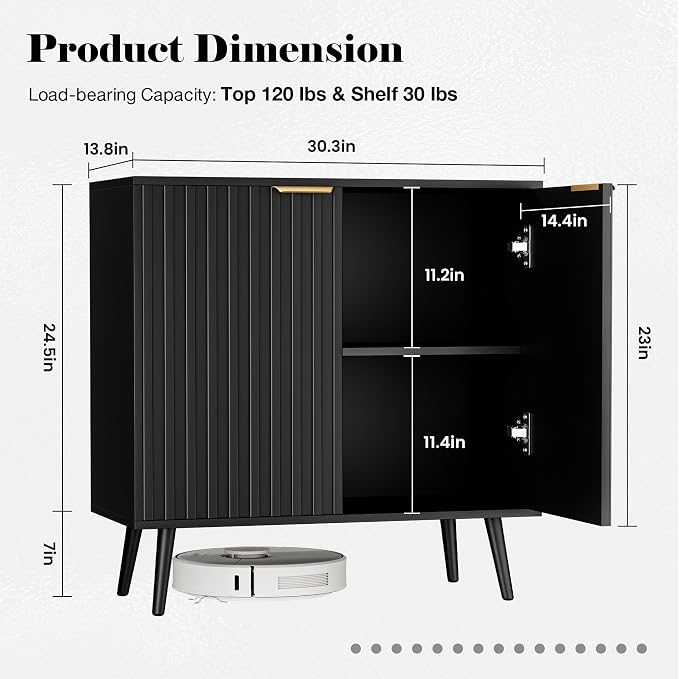 Set of 2 Fluted Storage Cabinet, Buffet Cabinet - Image 2