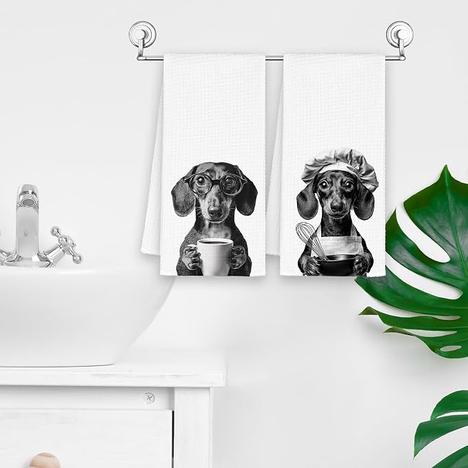Dog Dachshund Kitchen Towels Set of 2, Funny Cute Hand Bathroom Towels Gifts - Image 5