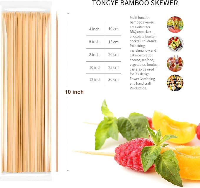 10 inch Bamboo Skewers, Premium Wooden Skewers without Splinters, Skewers - Image 3