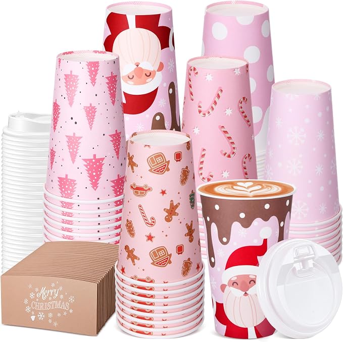 Mimorou 60 Pack Pink Christmas Coffee Cups by Mimorou