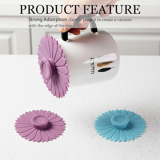 Sunflower Silicone Cup Covers, Reusable & Flexible Mug Covers and Silicone Lids - Image 3
