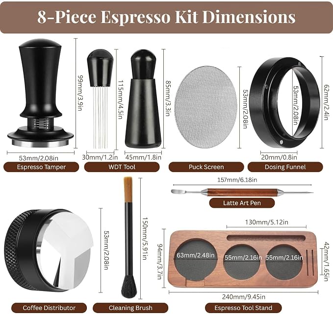 8 PCS Espresso Accessories Kit, 53.3mm Espresso Tamper 54mm Portafilter - Image 3