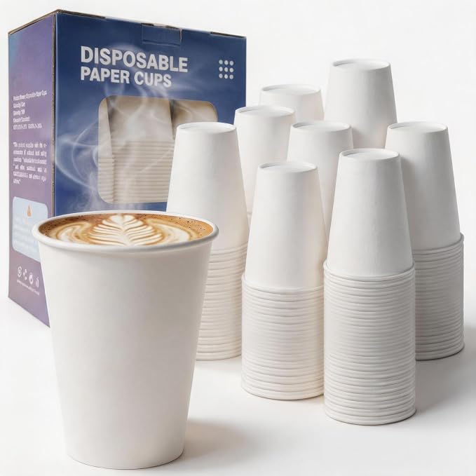 MOUMOULIFE Disposable Paper Coffee Cups 12 oz 300 Count Bulk, Leak-Proof White - Image 2
