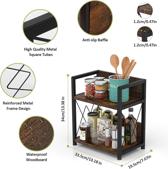Aduanbang Coffee Bar Accessories Organizer, 2 Tier Wooden Kitchen Counter Shelf - Image 5