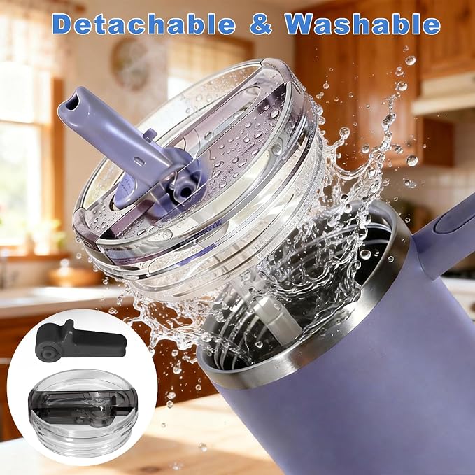 40oz Flip Straw Leak Proof Lid for Stanley Cup Accessories, 2 Pack No Spill Lid - Image 9
