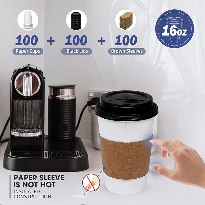 Ginkgo [100 Pack 16 oz Disposable Coffee Cups - Image 4