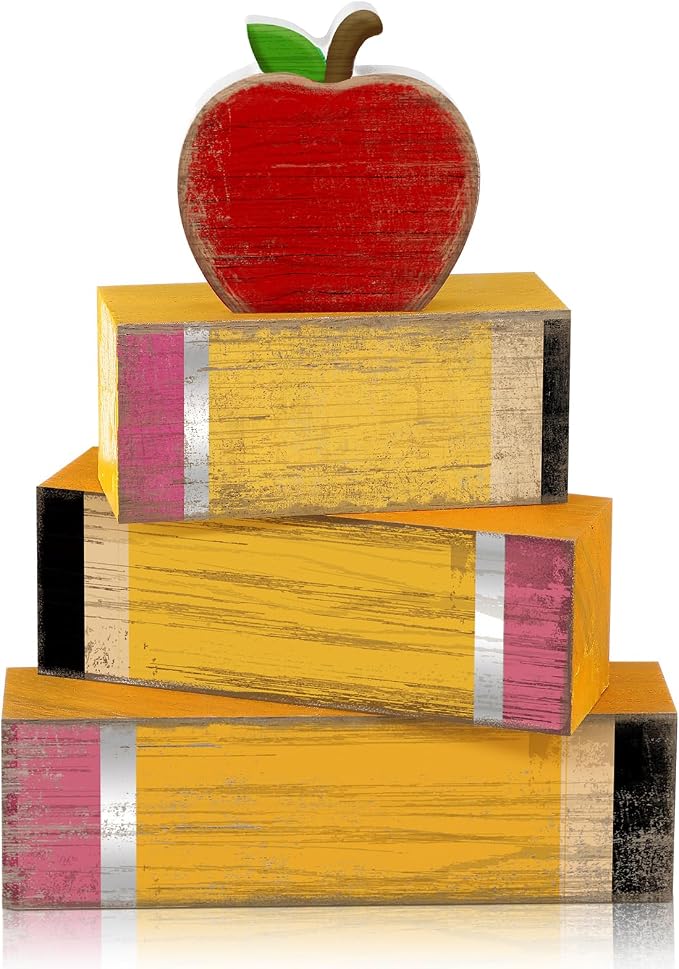Lineshading 4 Pcs Back to School Table Decorations Retro Red Apples Decor Back by Lineshading