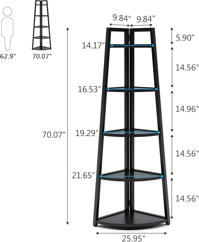 Tribesigns 70 inch Tall Corner Shelf, 5 Tier Modern Corner Bookshelf Bookcase - Image 2