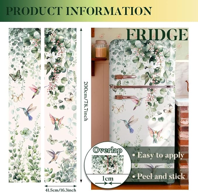 2 Pcs Plant Themed Removable Refrigerator Wraps, Self-Adhesive Fridge Door - Image 2