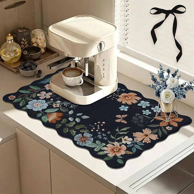 Scalloped Bohemian Coffee Bar Mat Dish Drying Mats by CQKEDMA