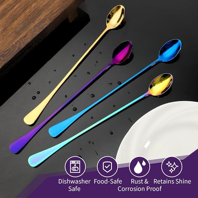 Dimeho Long Handle Spoon 9.5-Inch Long Handle Ice Tea Spoons 4PCS Stainless - Image 3