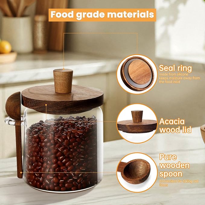 Glass Coffee Bean Storage Container, Wood Lid - Image 3