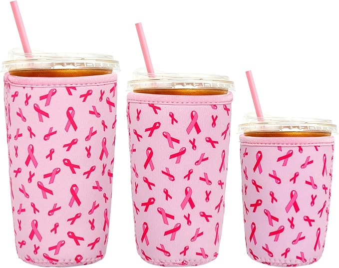 3 Pack Reusable Iced Coffee Cup Sleeve Pink Ribbon Beverage Holder by Unknown