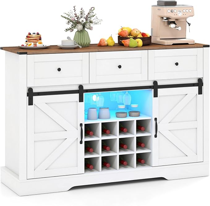 Giantex Wine Bar Cabinet with LED Lights, 3 Drawer, Adjustable Shelf, 12 Bottle by Giantex