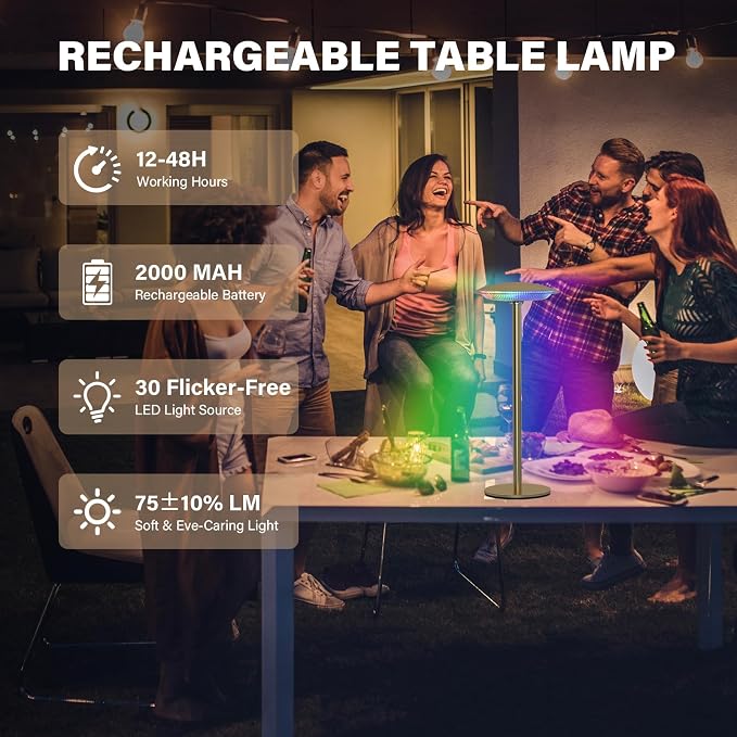 LED Cordless Table Lamp Rechargeable Battery Desk lamp, Brightness Dimmable - Image 2