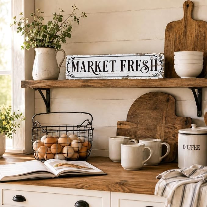Farmhouse Decor, Market Fresh Sign, 15.8x4 inches, Retro Metal Tin Signs - Image 5