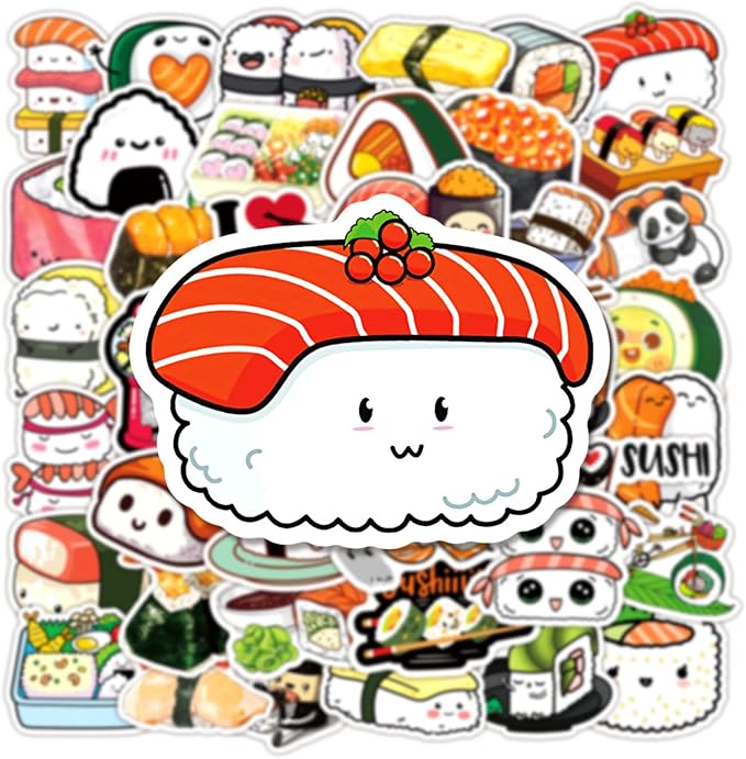 50pcs Cute Sushi Stickers for Kids, Kawaii Food Stickers for Water Bottle - Image 4