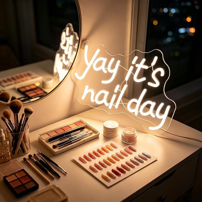 Yay It's Nail Day Neon Sign for Wall Decor, LED Dimmable Lights Nail Room Decor by KATMBFUE