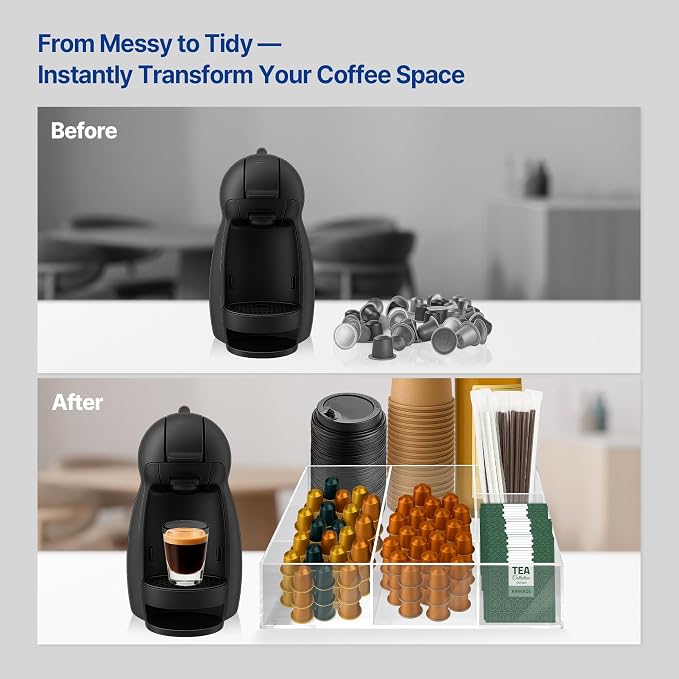 Acrylic Coffee Bar Station, Countertop Snack Tea Organizer & Condiment Tray | - Image 4