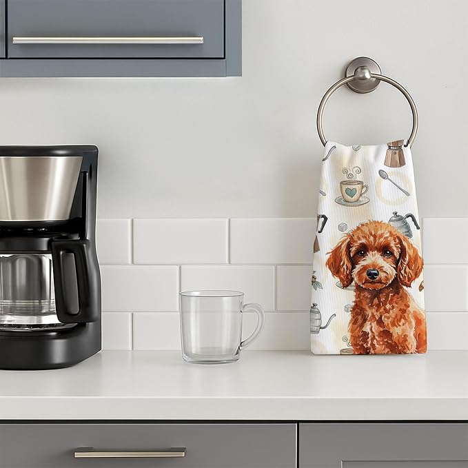 Caroline's Treasures Toy Red Poodle Coffee Bar Kitchen Towel Velour Plush Front - Image 3