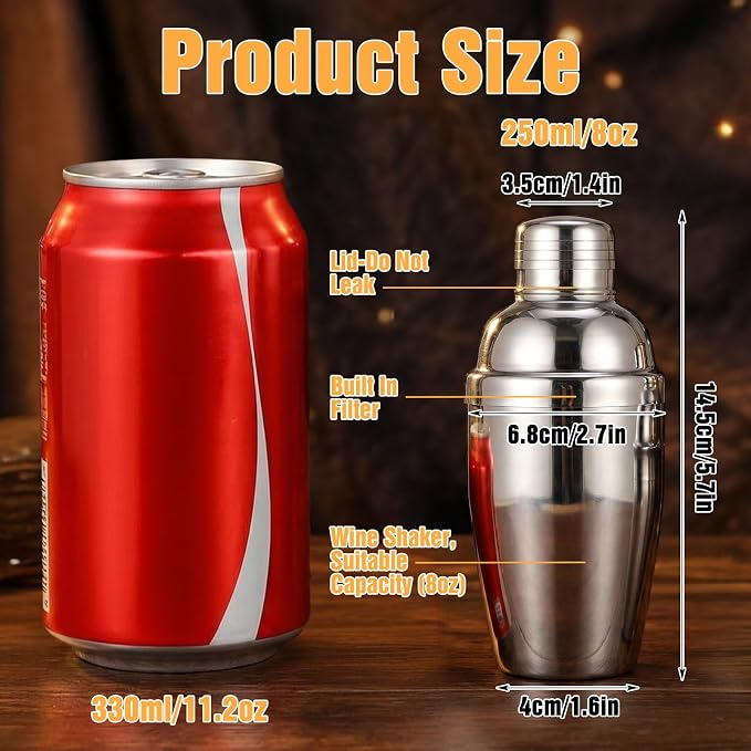 4 Pcs Mini Cocktail Shaker, 8 oz Professional Stainless Steel Martini Drink - Image 2