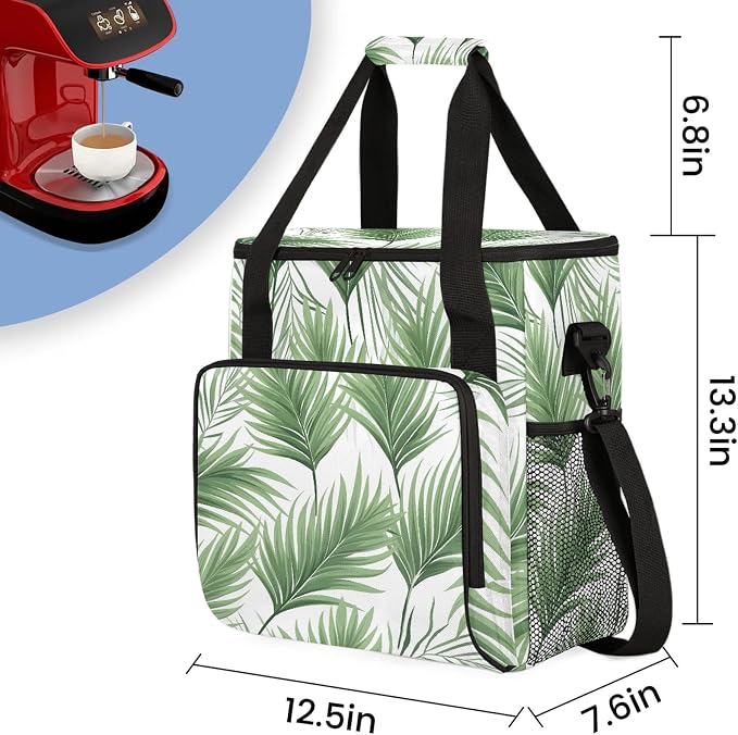 Tropical Leaves Jungle Palm Leaf Coffee Maker Carring Bag, Large Insulated - Image 2