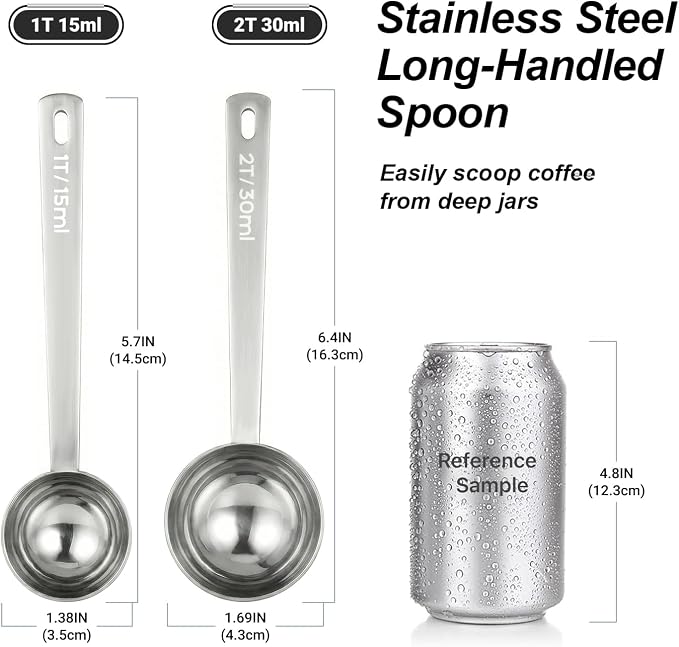 2PCS Coffee Scoop for Ground Coffee Stainless Steel Measuring Spoons Long - Image 4