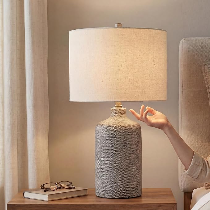 Signature Design by Ashley Linus Modern 25" Ceramic Table Lamp, Natural Stone - Image 8