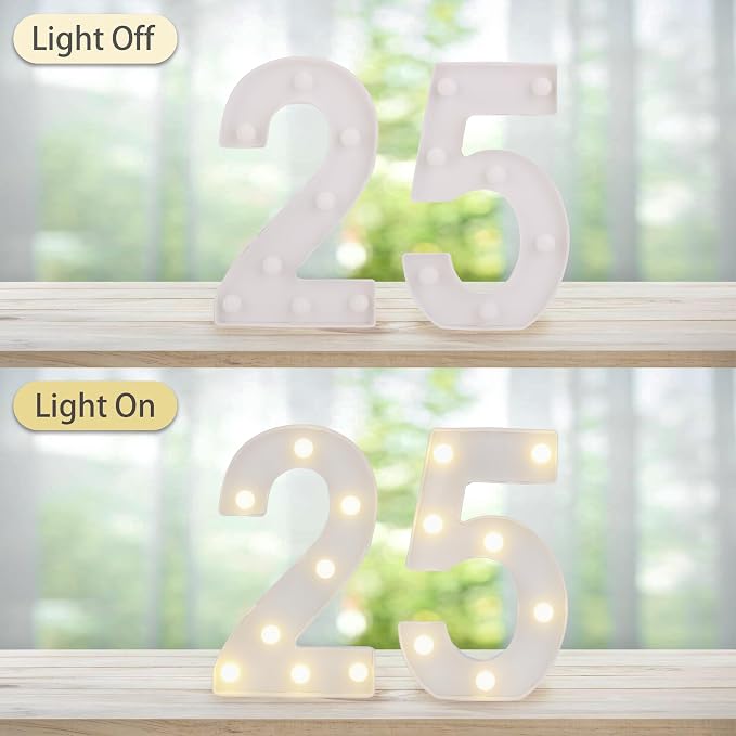 25th Birthday Decoration Light Up Letters, Battery Powered LED Numbers Marquee - Image 6