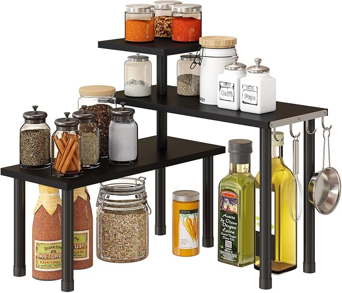 GHWIE Corner Shelf Organizer, 3 Tier Bamboo Kitchen Countertop Rack by GHWIE