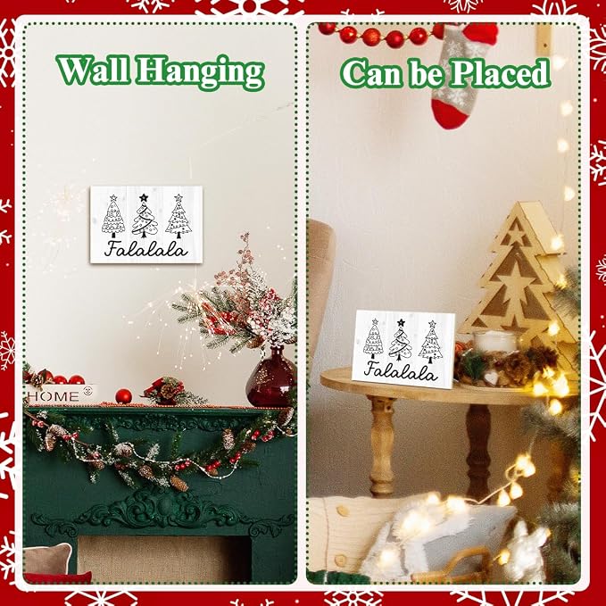 Falalala Merry Christmas Signs for Wall Decorations, Tree Wood Tabletop Decor - Image 5