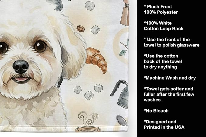 Caroline's Treasures White and Cream Bichon Frise Coffee Bar Kitchen Towel - Image 4