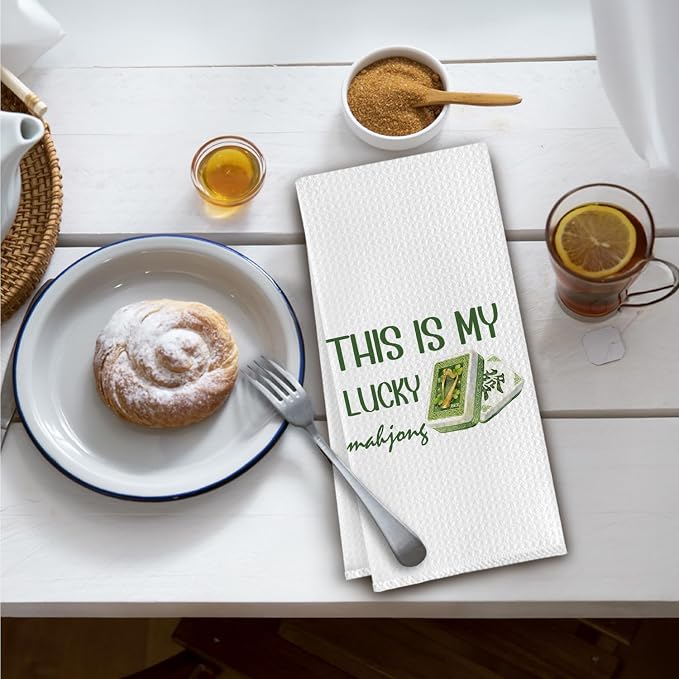 Irish St. Patrick's Day Mahjong Kitchen Towels, Mahjong Lover Player Gifts Dish - Image 2
