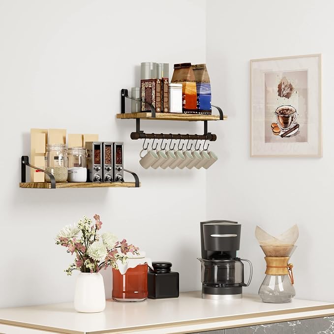 Love-KANKEI Floating Shelves Wall Mounted Set of 2, L17.3 x W7.3 Inch Storage - Image 2
