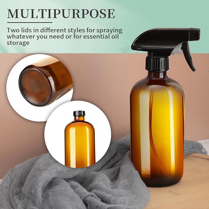 GIVAMEIHF 16oz Amber Glass Spray Bottles, 2 Pack Glass Spray Bottles Refillable - Image 6