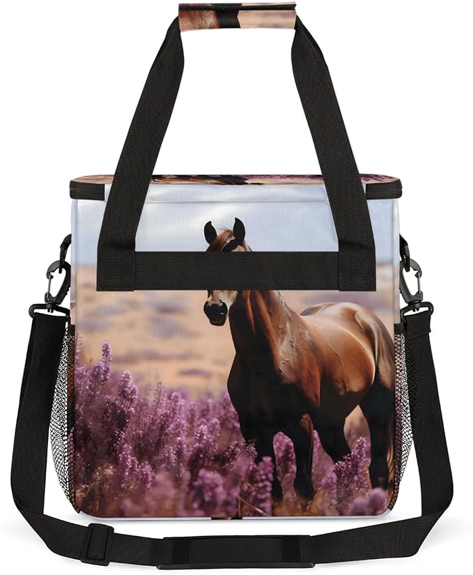 Horse Lavender Coffee Maker Carring Bag, Large Insulated Storage Organizer Case - Image 5