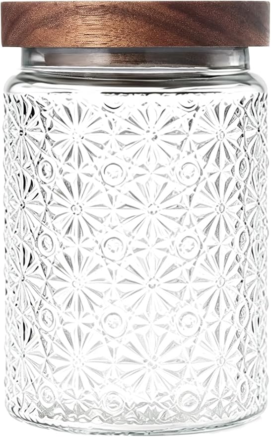 Vintage Glass Jars with Wood Lids - 24 OZ Airtight Storage Container by PENGSHU