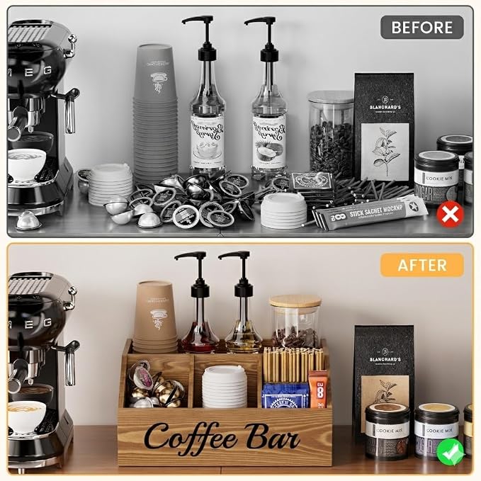 Coffee Station Organizer for Countertop – Wooden Coffee Bar Organizer - Image 6