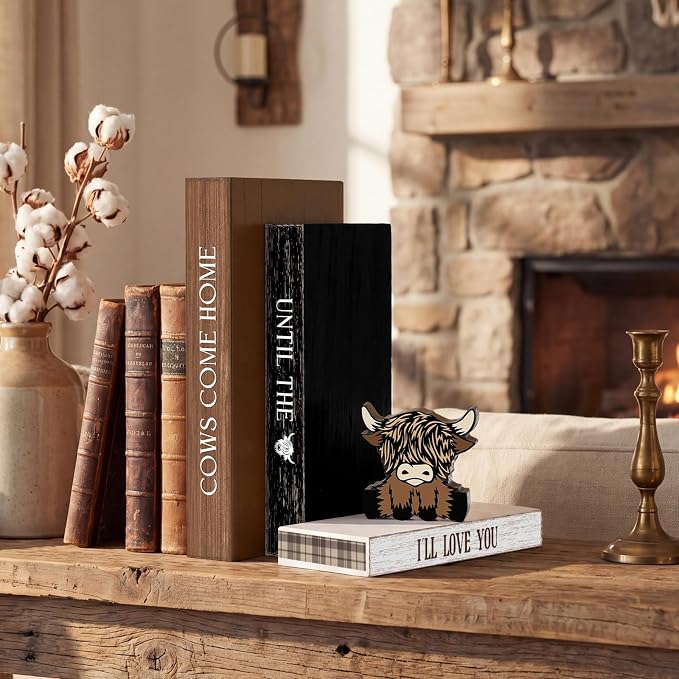 Amyhill 4 Pcs Highland Cow Table Decorations, Rustic Wooden Highland Cow - Image 4