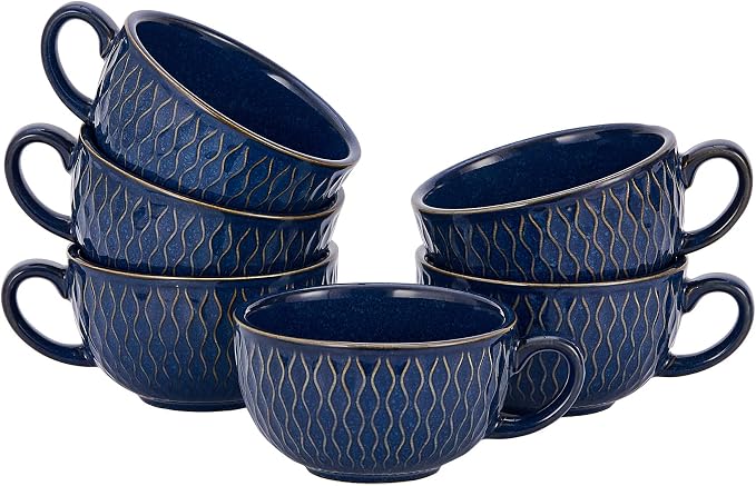 Coffeezone Set of 6 Cups Vintage Design 12 oz Professional Barista Ceramic by Coffeezone