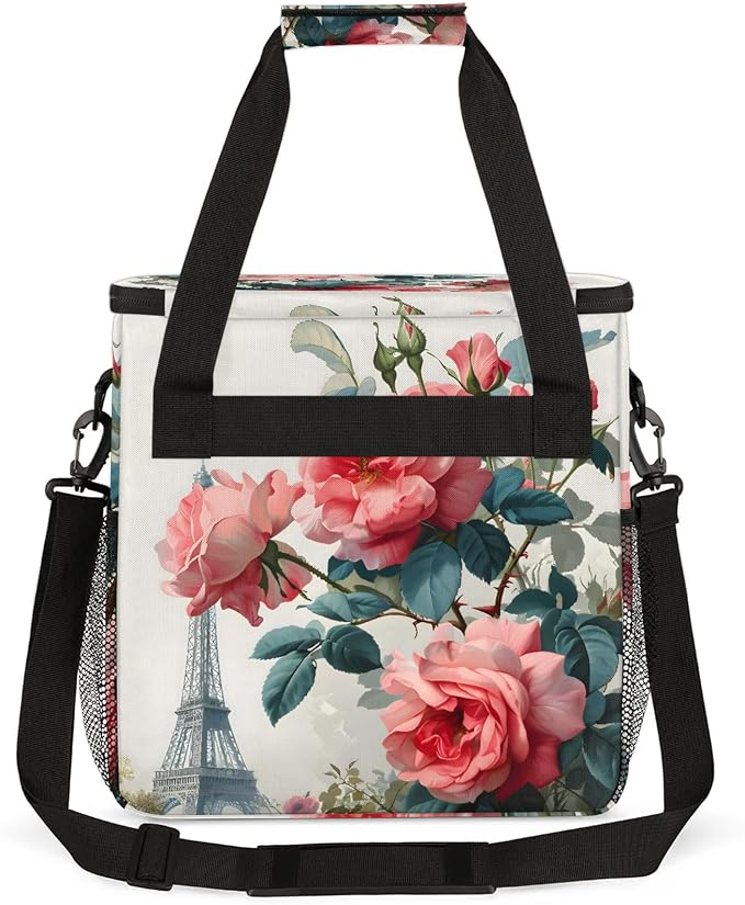 Paris Eiffel Tower Rose Flowers Coffee Maker Carring Bag, Large Insulated - Image 5