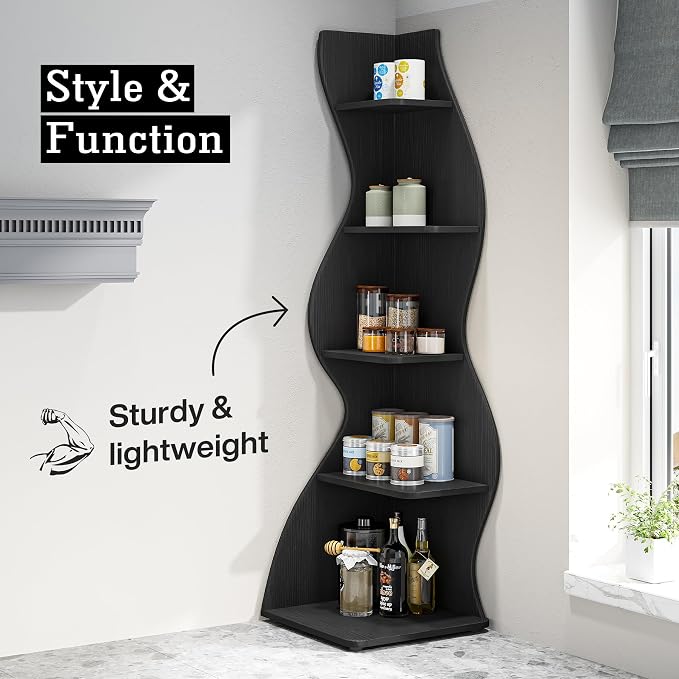 Tribesigns Corner Shelf, Modern 5-Tier Wall Corner Bookshelf, Stylish Corner - Image 7