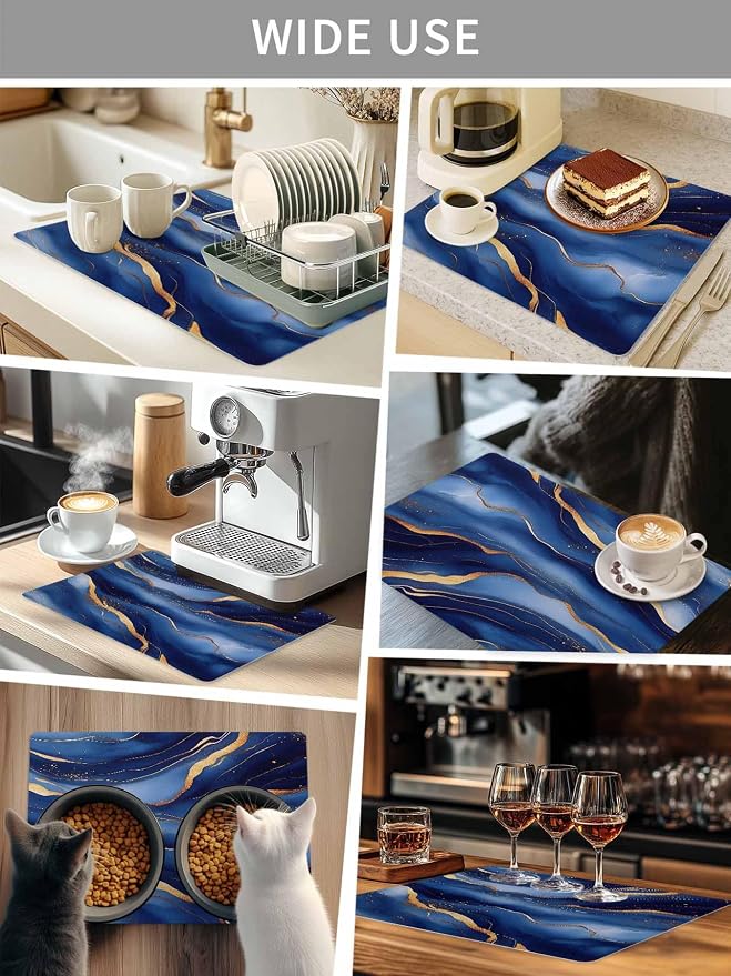 Abstract Marble Coffee Mat Navy Gold Texture Modern Style Simple Absorbent Bar - Image 8