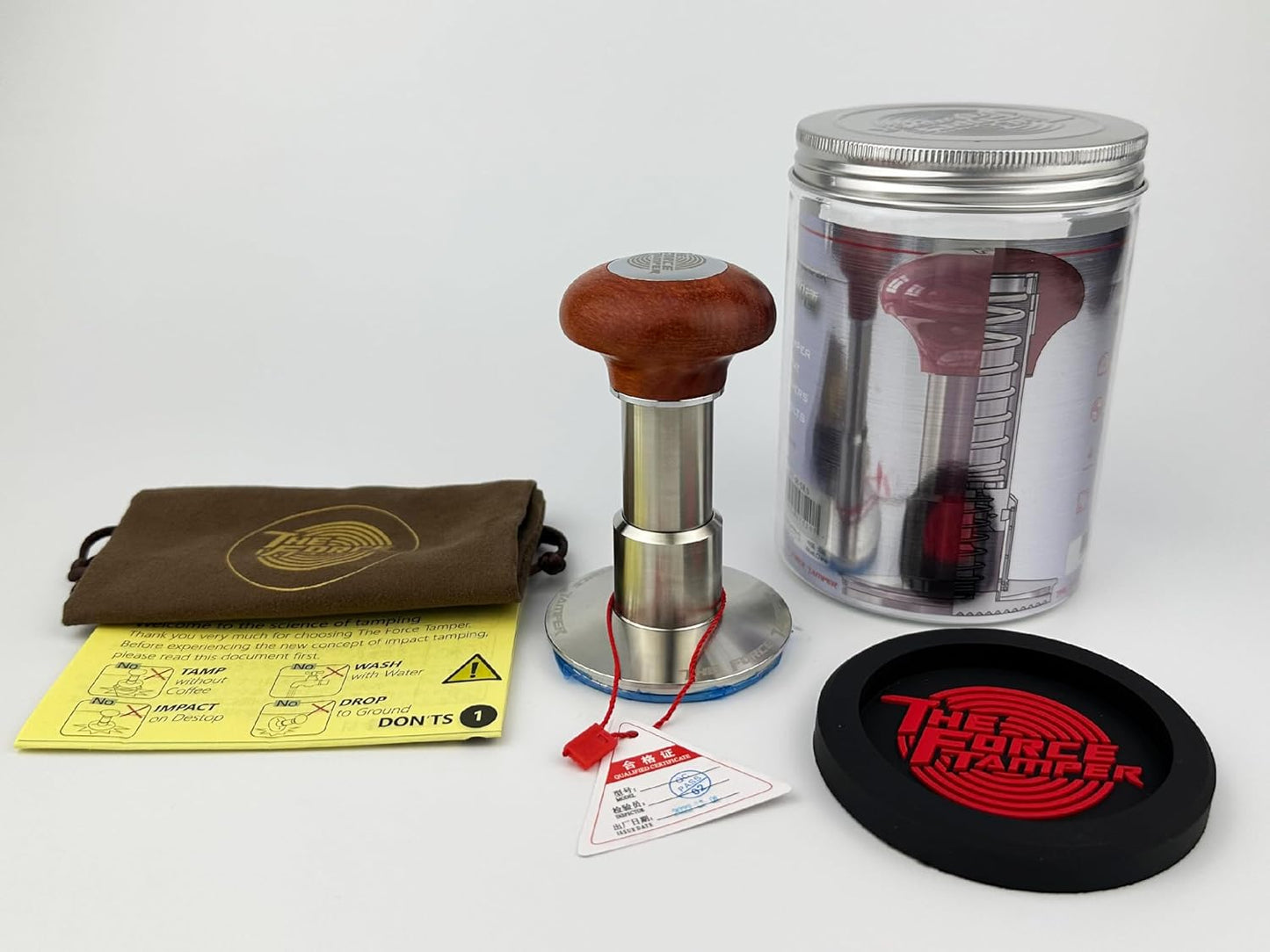The Force Tamper Automatic Impact Coffee Tamper Standard Set Wood Handle (Jelly, 58.35mm)
