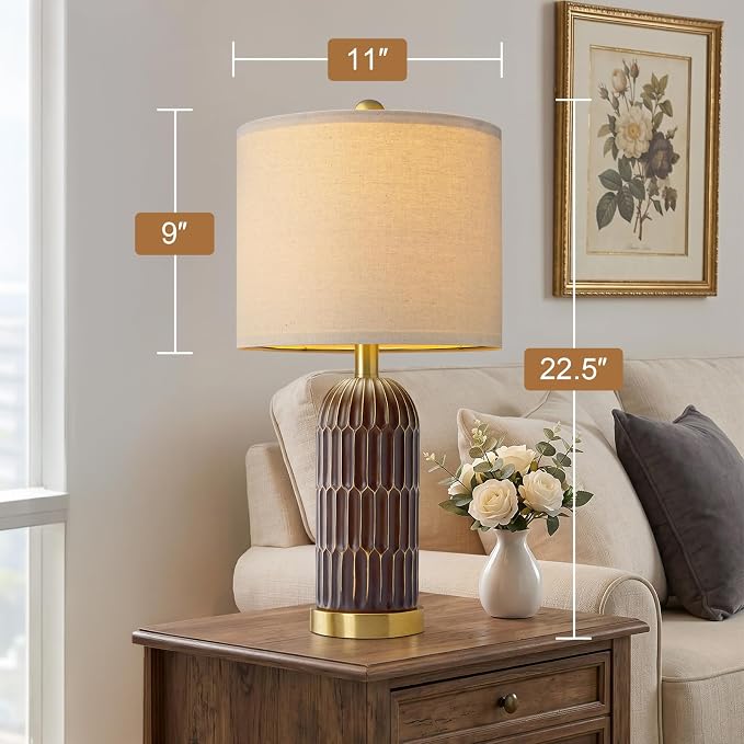 OYEARS 22.5" Bedside Table Lamps Set of 2, Farmhouse Table Lamp - Image 4