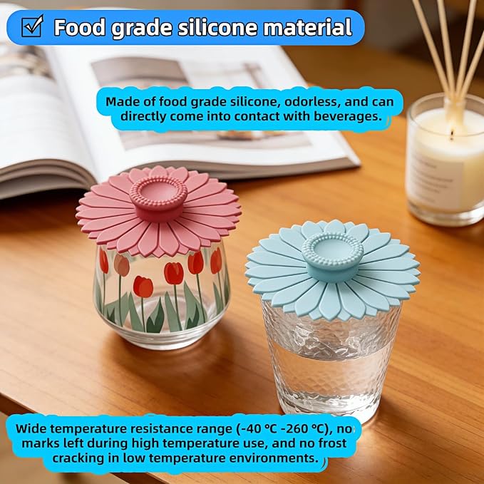 Sunflower Silicone Cup Lids, 4.1 Inch Reusable Drink Covers - Image 3