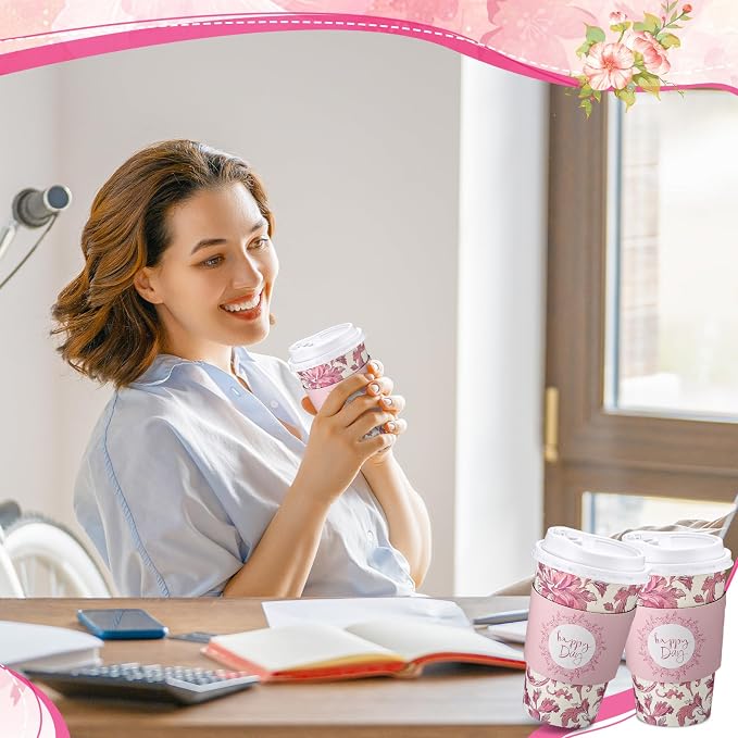 Lallisa 50 Pack 16oz Pink Floral Disposable Coffee Cups - Image 3