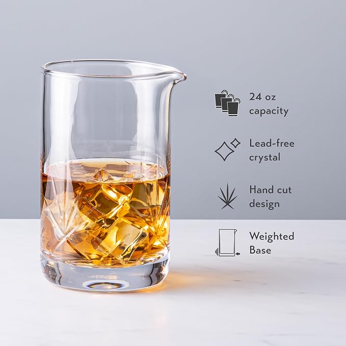 Cork & Mill Cocktail Mixing Glass, Old Fashioned Kit, Large 24 oz Crystal - Image 4