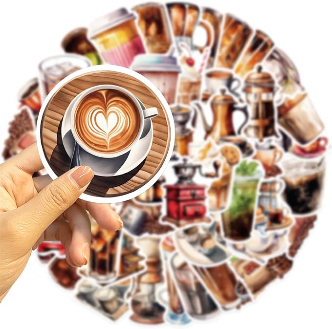 Vintage Coffee Theme Stickers 50PCS Afternoon Tea Drink, Iced Coffee Stickers - Image 2